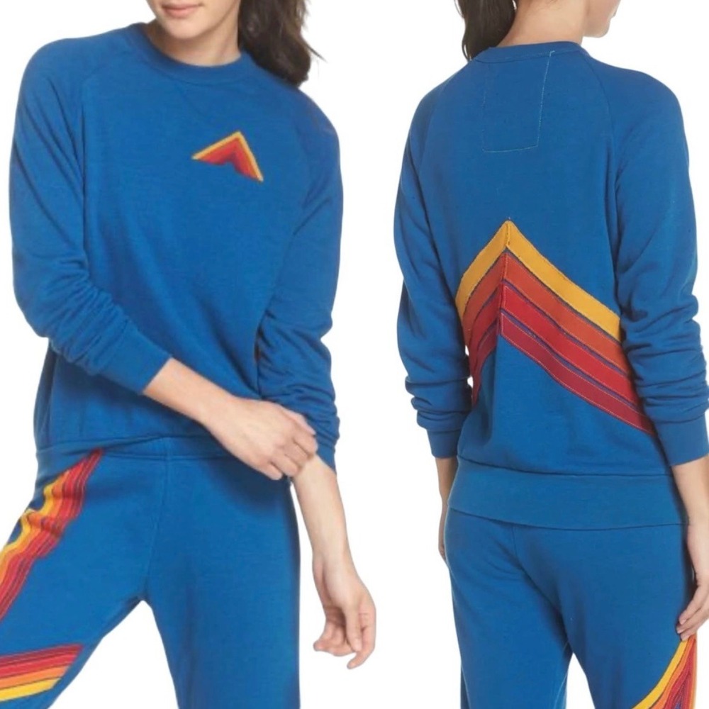 RARE Aviator Nation Mountain Stripe‎ Crewneck Sweatshirt, Blue
